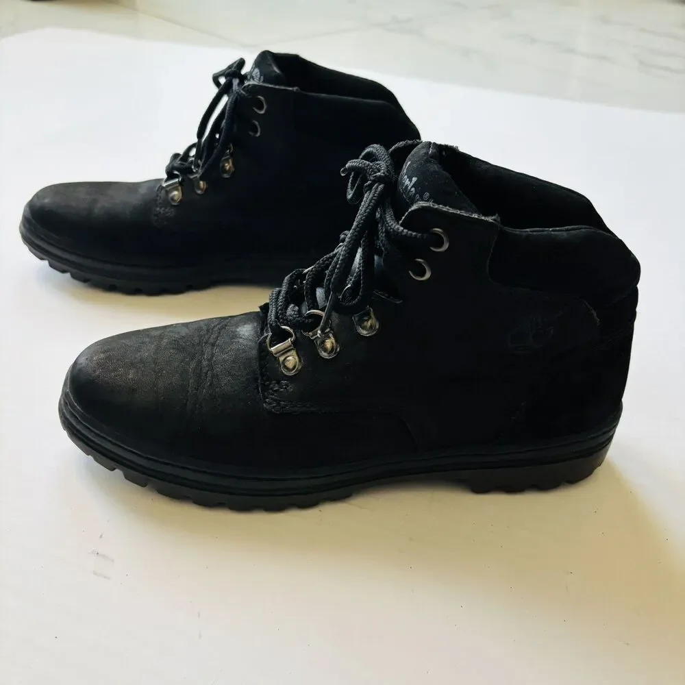 VTG 90s Timberland Black Leather Ankle Boots Men's 7M Women's 8.5 Style 60359